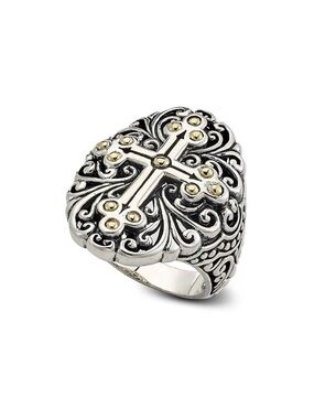 Samuel B. Heart Two Tone Sterling Silver & 18k Gold Cross Ring Size 6